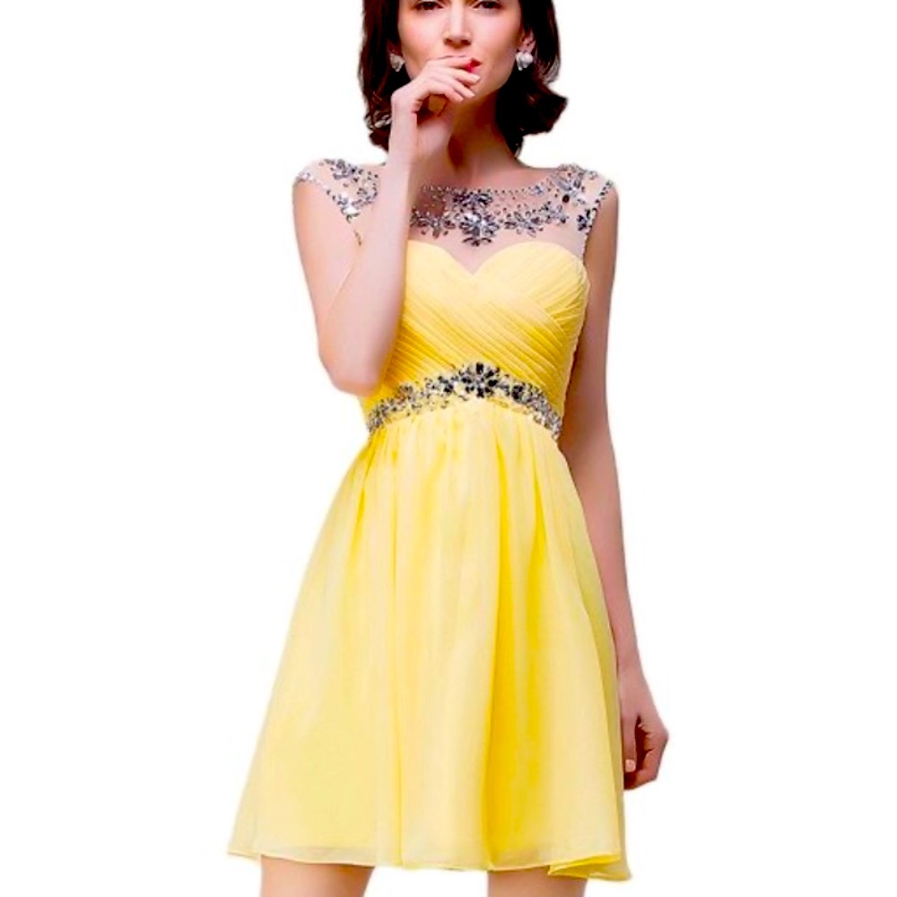 Babyonline Jeweled Lemon Yellow Prom Mini Dress NWT